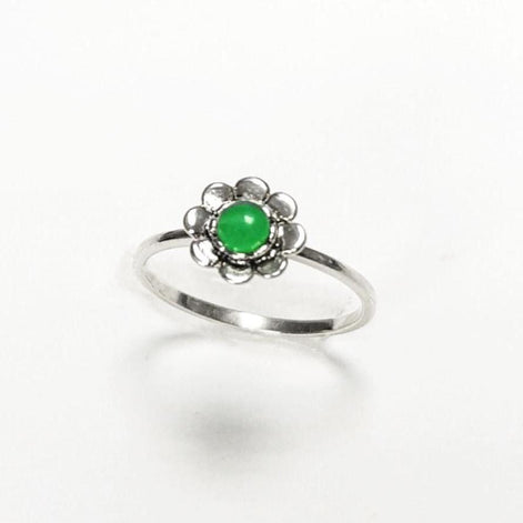 925 Jade Ring, sterling silver, natural green jade stone ring, dainty round flower ring, Pinky nature floral ring