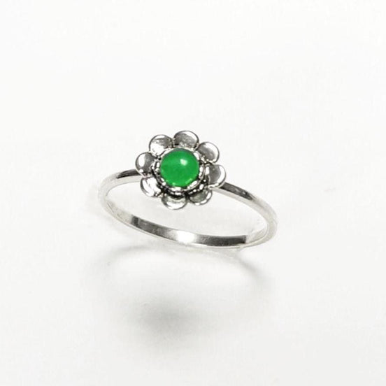925 Jade Ring, sterling silver, natural green jade stone ring, dainty round flower ring, Pinky nature floral ring