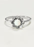 925 Opal Flower Ring, Sterling Silver, Fiery Opal Stone Jewelry, Round White Fire Rainbow Stone Ring, October Birthstone