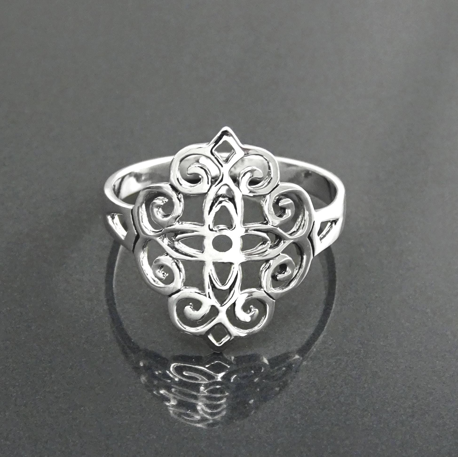 Mandala Flower of Life Ring • 925 Sterling Silver • Spiritual Yoga Jewelry, Zen Vintage Style Ring, Filigree Silver Ring