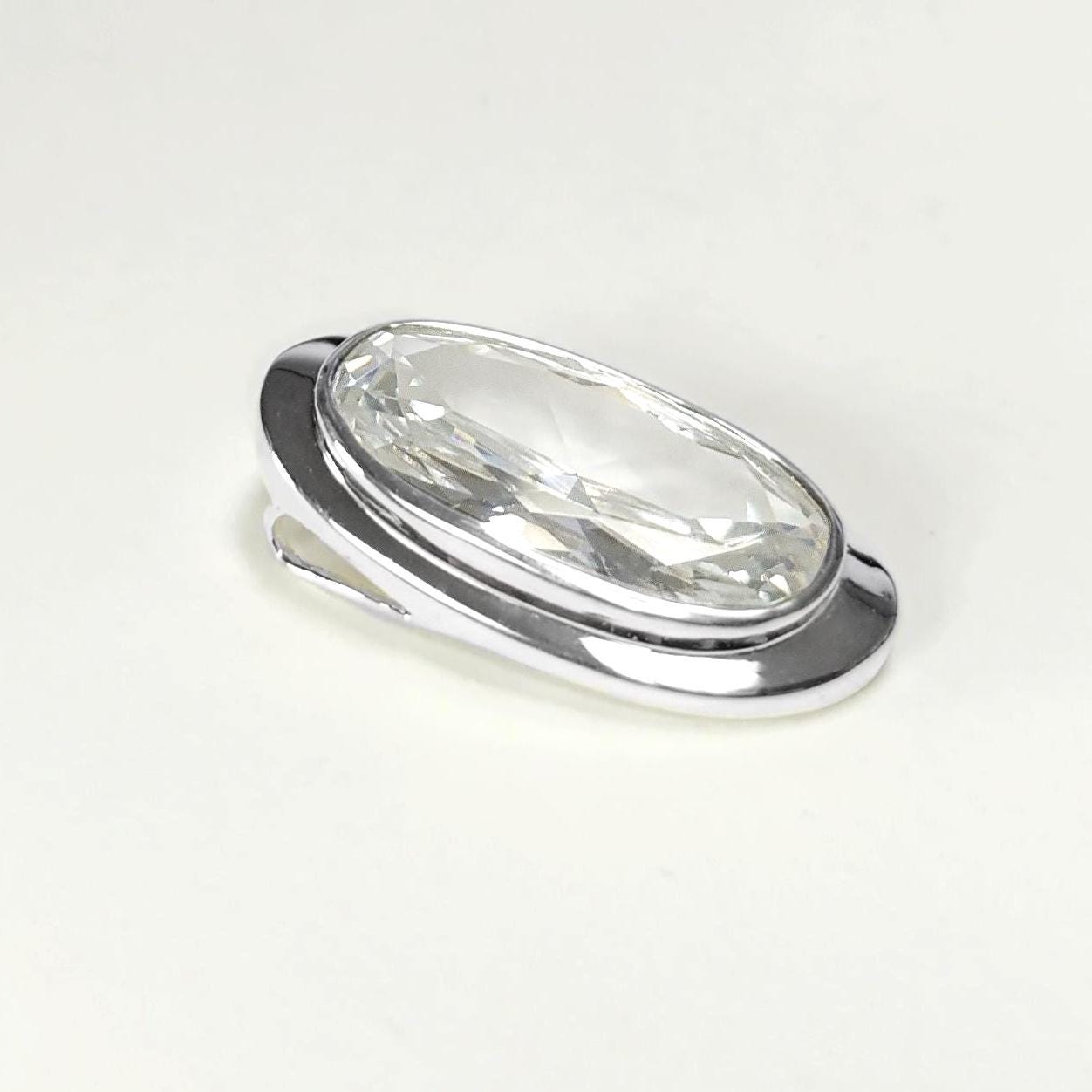 Sterling Silver Pendant 925, Bezel Set Cubic Zirconia Necklace, Shining Oval Stone, Earrings and Pendant Diamond Color Stone, Modern Jewelry