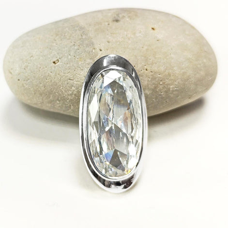Sterling Silver Pendant 925, Bezel Set Cubic Zirconia Necklace, Shining Oval Stone, Earrings and Pendant Diamond Color Stone, Modern Jewelry