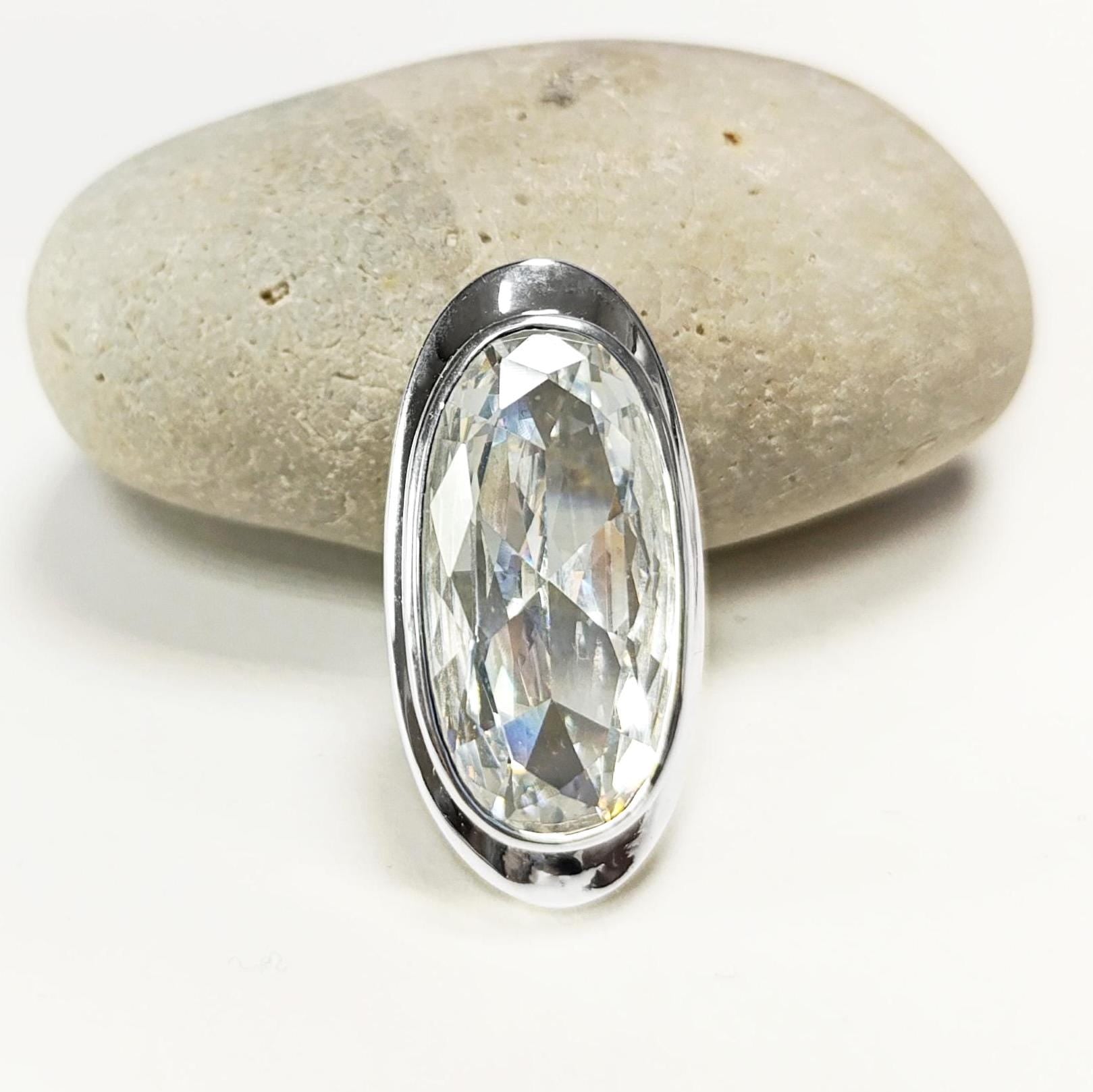 Dangle Earrings, sterling silver jewelry, big Clear cz stone, white diamond color, statement Oval Lever back Hook Earrings, women gift