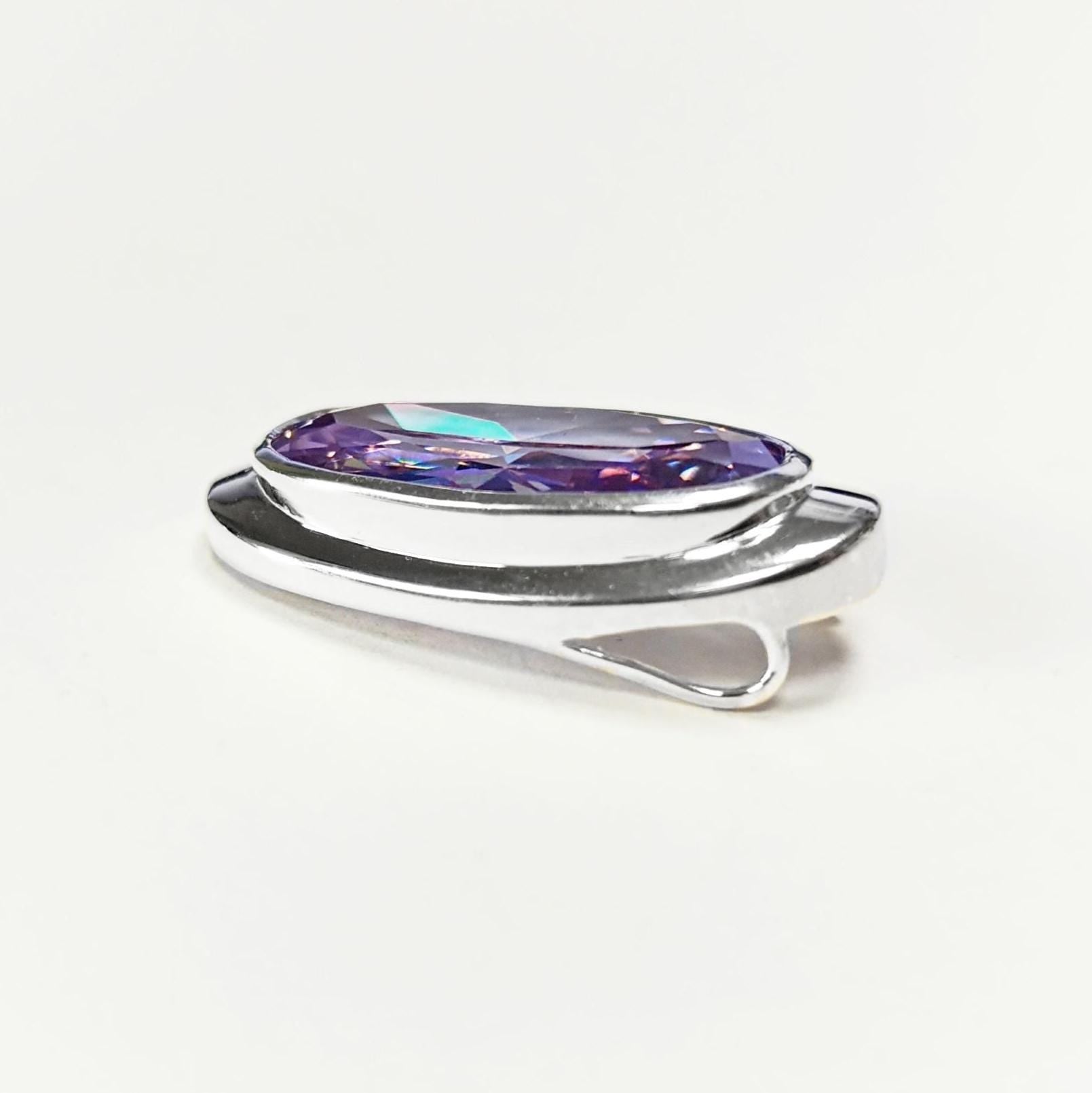 925 Oval cz Amethyst Sterling Silver Pendant, Bezel Set CZ Statement Necklace, Big cz Stone, light violet amethyst color Jewelry