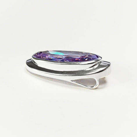 925 Oval cz Amethyst Sterling Silver Pendant, Bezel Set CZ Statement Necklace, Big cz Stone, light violet amethyst color Jewelry