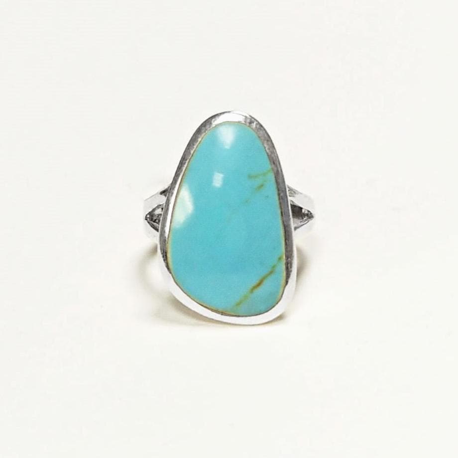 Sterling Silver Turquoise Ring• Minimalist Flat Blue Stone Jewelry • Modern Geometric Asymmetrical Triangle Design