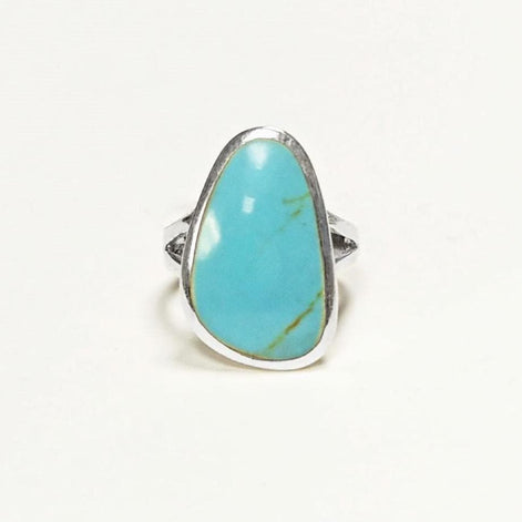 Sterling Silver Turquoise Ring• Minimalist Flat Blue Stone Jewelry • Modern Geometric Asymmetrical Triangle Design