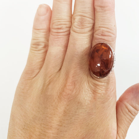 Boho Amber Ring, Sterling Silver 925, GENUINE Amber Gemstone with Inclusions, Intricate Filigree Jewelry, Antique Vintage Bali Bohemian Ring