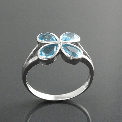 925 Aquamarine Blue cz Flower Ring, Sterling Silver, Minimalist Stone Jewelry, Modern BLUE CZ ring