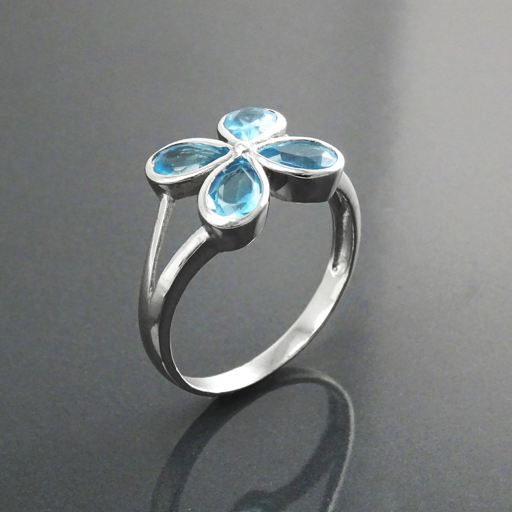 925 Aquamarine Blue cz Flower Ring, Sterling Silver, Minimalist Stone Jewelry, Modern BLUE CZ ring