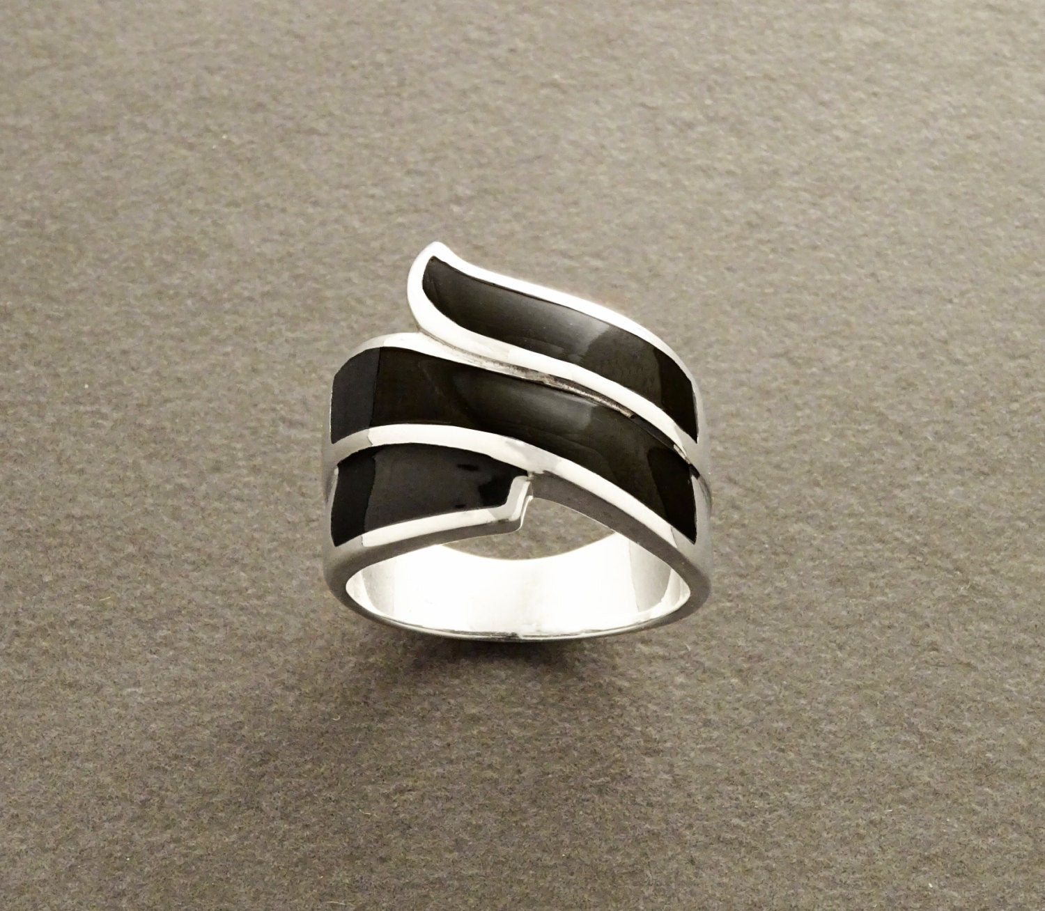 Infinity Ring 925 Silver Wide Black Onyx Wave Cuff Band Women's Jewelry