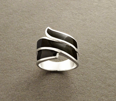 Infinity Ring 925 Silver Wide Black Onyx Wave Cuff Band Women's Jewelry