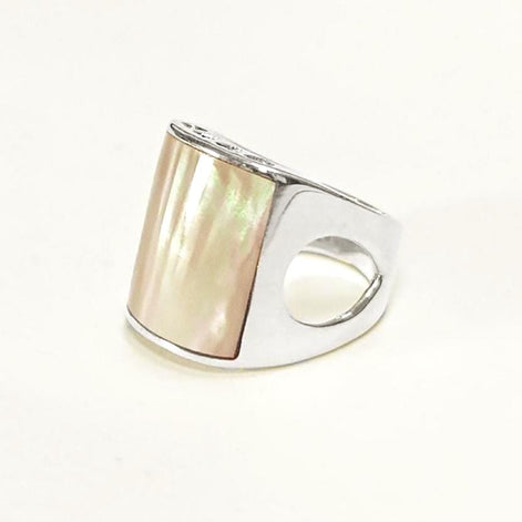 925 Statement Sterling Silver Cuff Ring, GENUINE PAUA Shell Jewelry, Minimalist design Band Ring