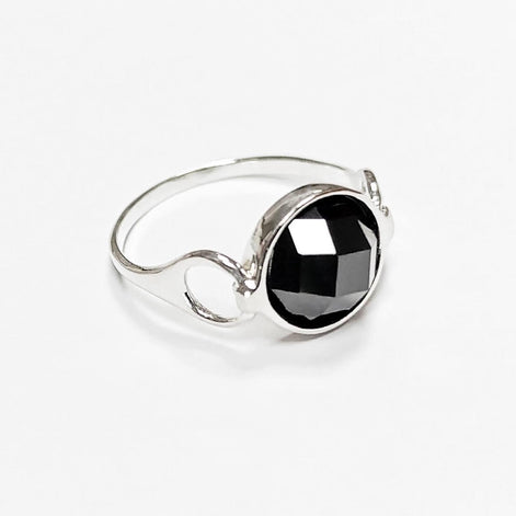 925 Black Diamond cz Ring • Sterling Silver Open Shank Ring • domed dark Stone Jewelry • Chic Modern Gift Zirconia
