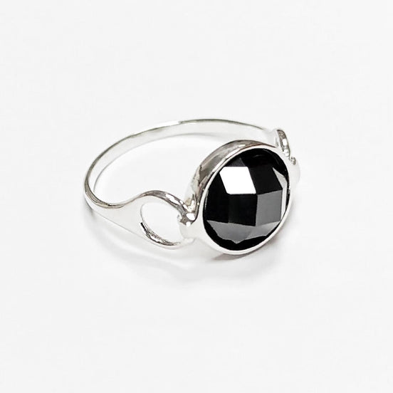 925 Black Diamond cz Ring • Sterling Silver Open Shank Ring • domed dark Stone Jewelry • Chic Modern Gift Zirconia