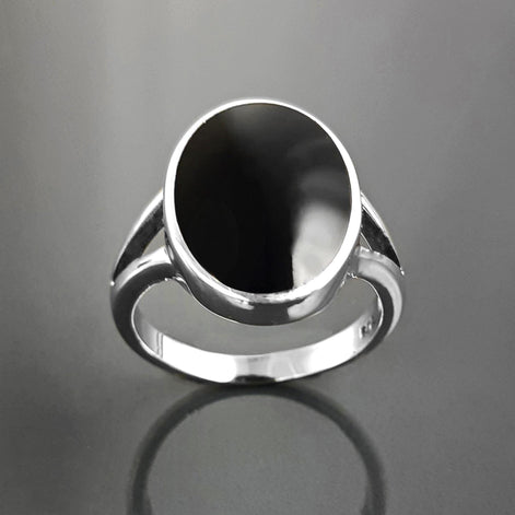 925 Oval Black Ring, Sterling Silver Ring Flat Oval Stone, Genuine Onyx Gemstone, Small Everyday Ring, Modern Ring, Minimalist Ring