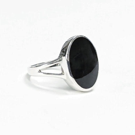 925 Oval Black Ring, Sterling Silver Ring Flat Oval Stone, Genuine Onyx Gemstone, Small Everyday Ring, Modern Ring, Minimalist Ring