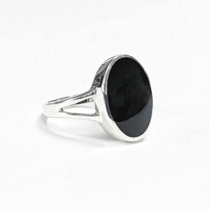 925 Oval Black Ring, Sterling Silver Ring Flat Oval Stone, Genuine Onyx Gemstone, Small Everyday Ring, Modern Ring, Minimalist Ring