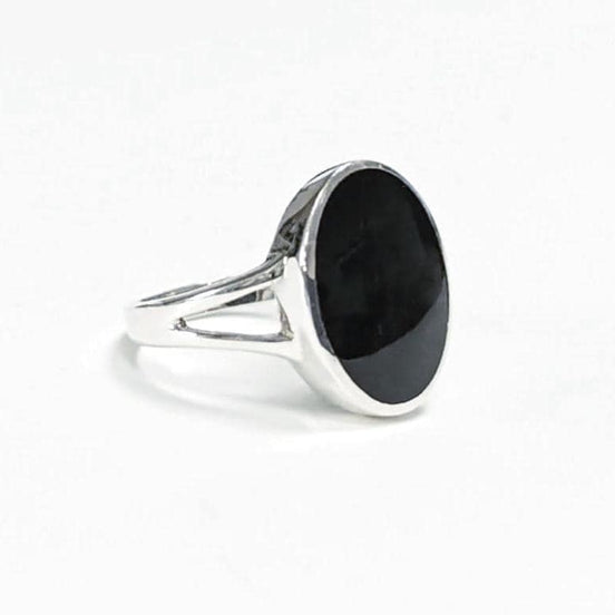 925 Oval Black Ring, Sterling Silver Ring Flat Oval Stone, Genuine Onyx Gemstone, Small Everyday Ring, Modern Ring, Minimalist Ring