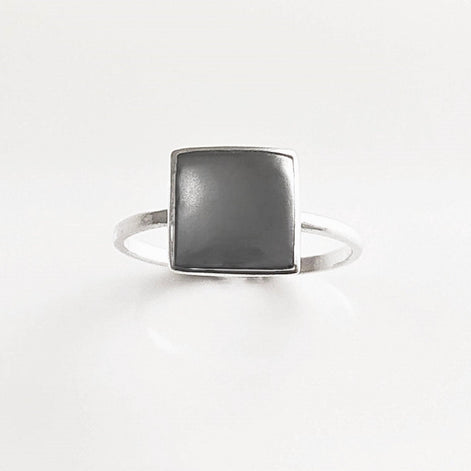 HEMATITE Gray Square Ring, 925 Sterling Silver, Genuine Grey Hematite Stone, Minimalist Ring, Geometric and Design Ring, Dainty Ring.