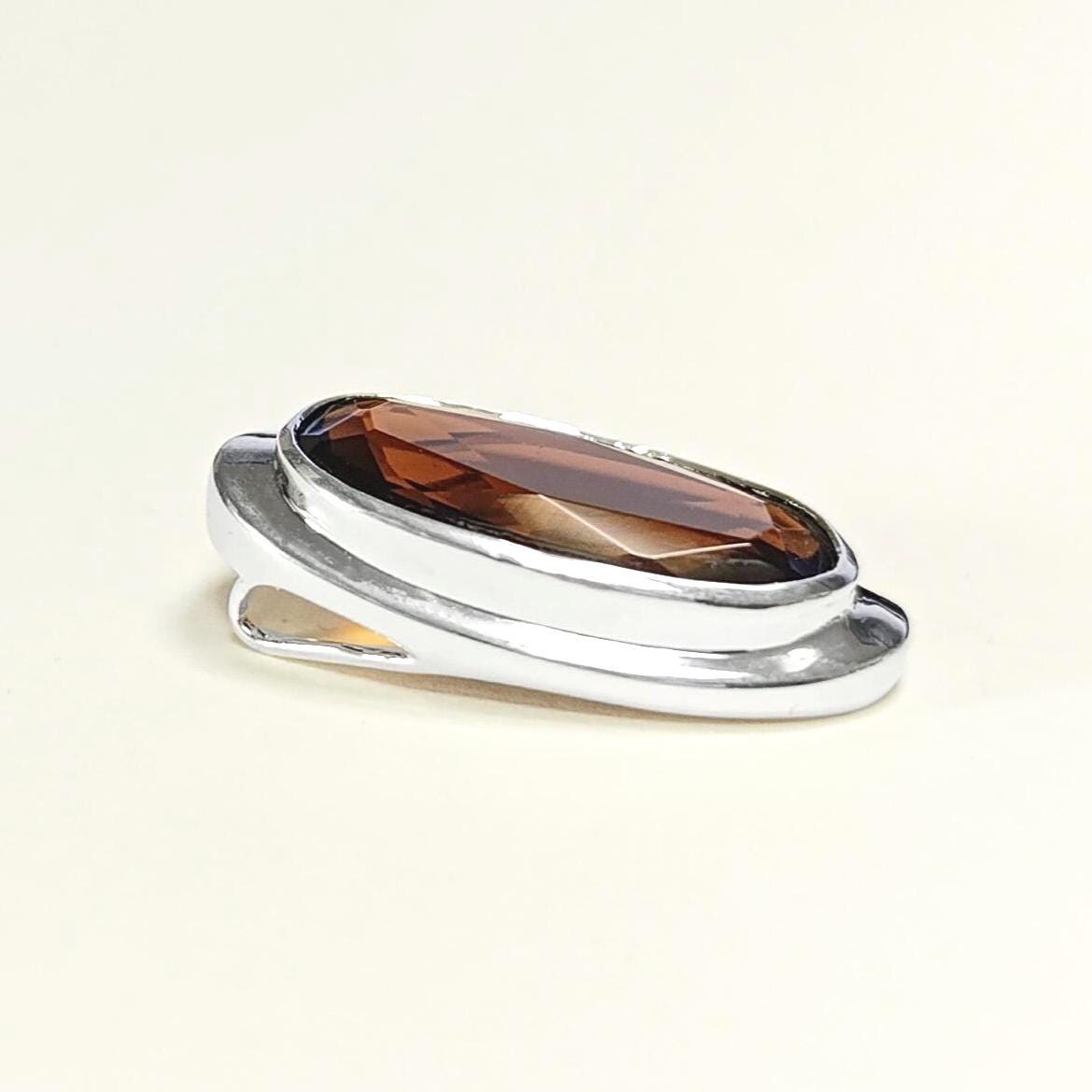 Large Oval Pendant in Coffee Color Cz • Sterling Silver 925 • Diamond-Simulated Zirconia • Oversize Pendant with Stone