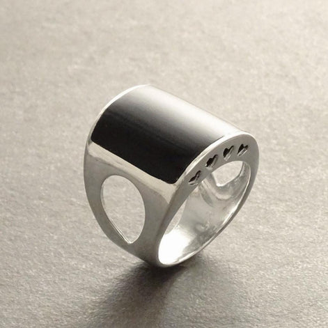 Onyx Signet Ring 925 Sterling Silver Cuff Band - Black Onyx Stone Dome Curved Jewelry - Modern Sleek Gift