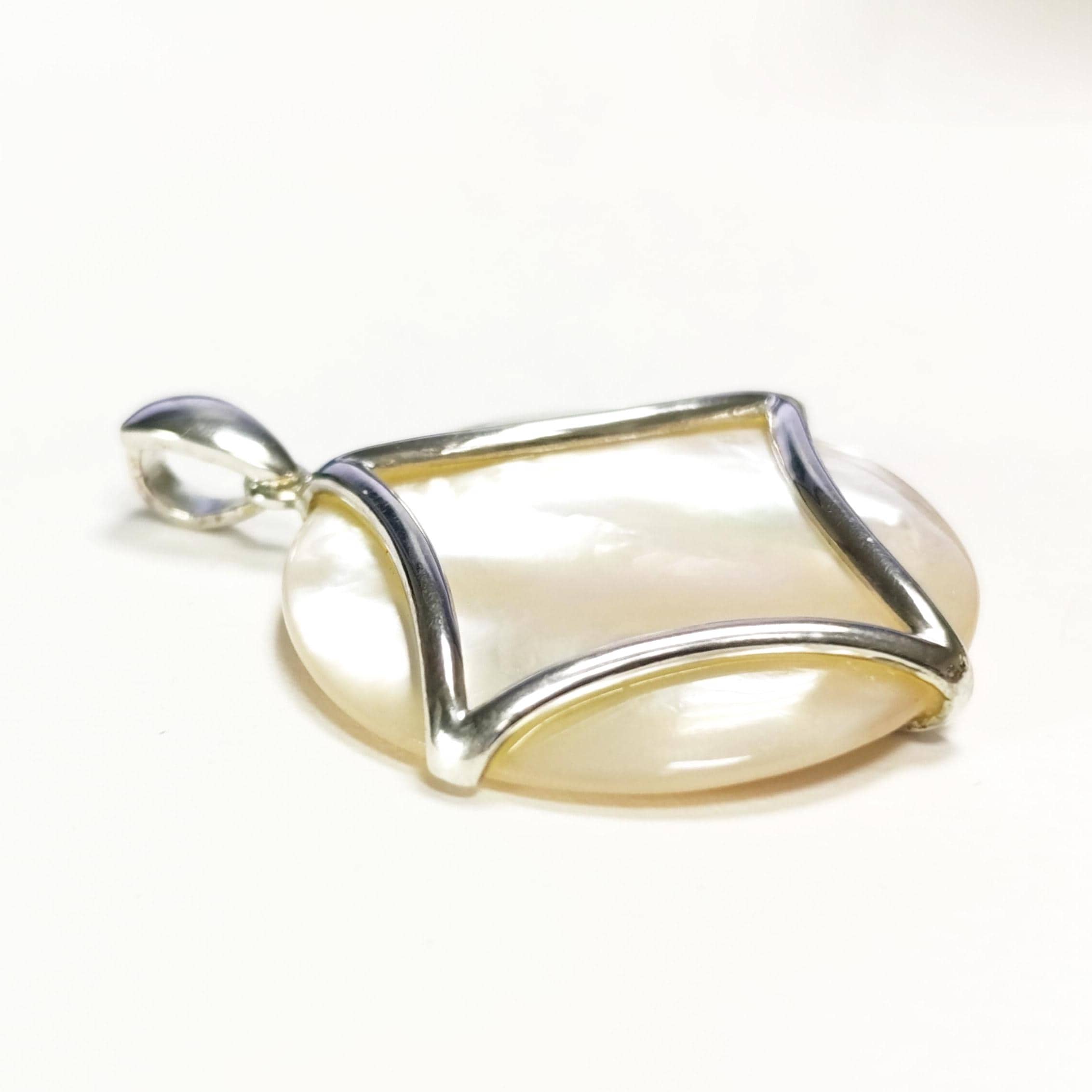 White Round Pendant, Sterling Silver, Genuine White Mother of Pearl Shell, Minimalist Modern Geometric Stone Necklace, Statement jewelry