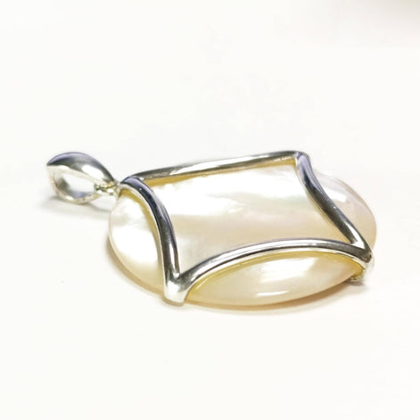 White Round Pendant, Sterling Silver, Genuine White Mother of Pearl Shell, Minimalist Modern Geometric Stone Necklace, Statement jewelry
