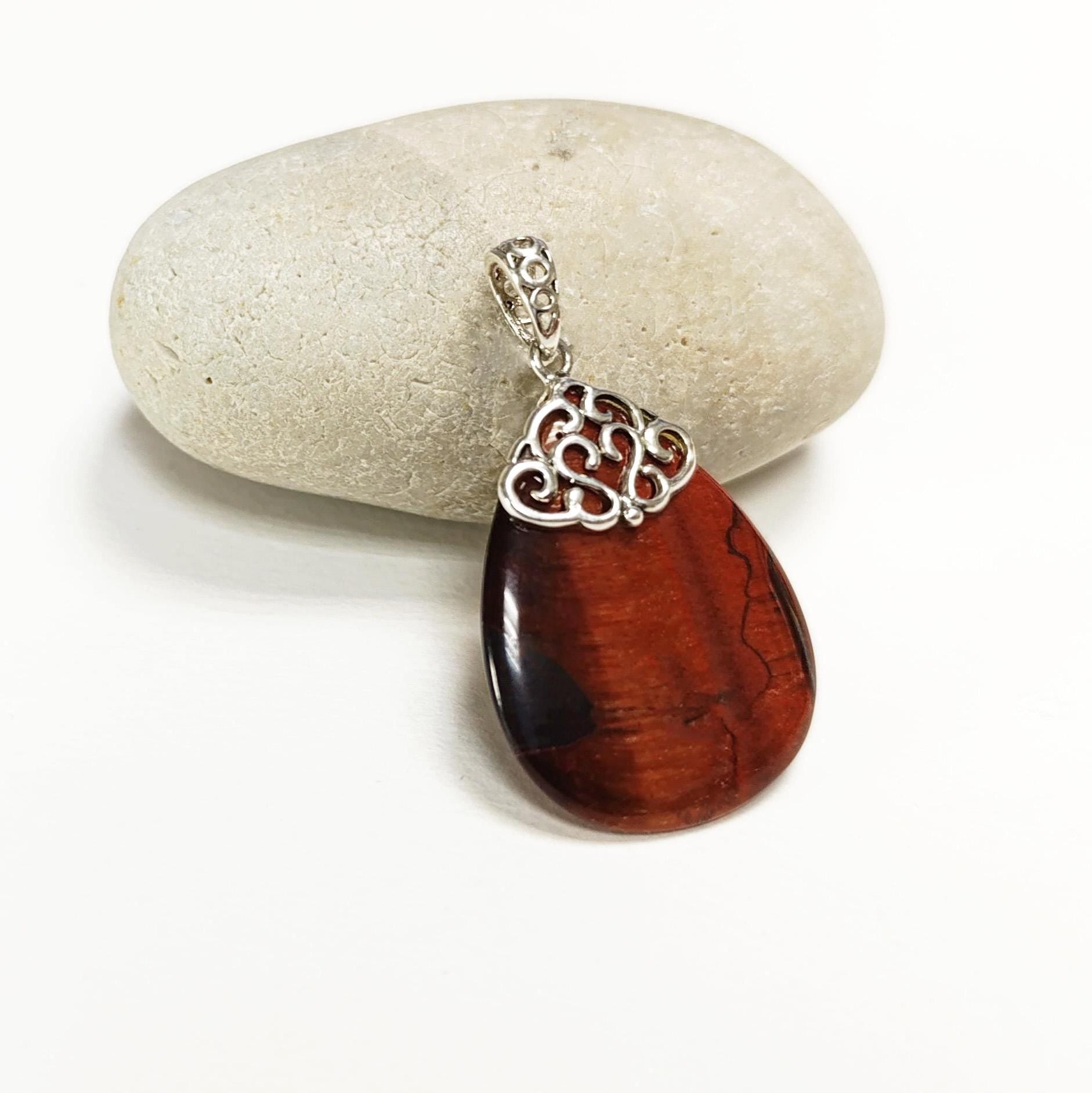 925 Sterling Silver Filigree Tiger Eye Pendant, Brown Stone Teardrop Pendant, Antique Vintage Design Jewelry,