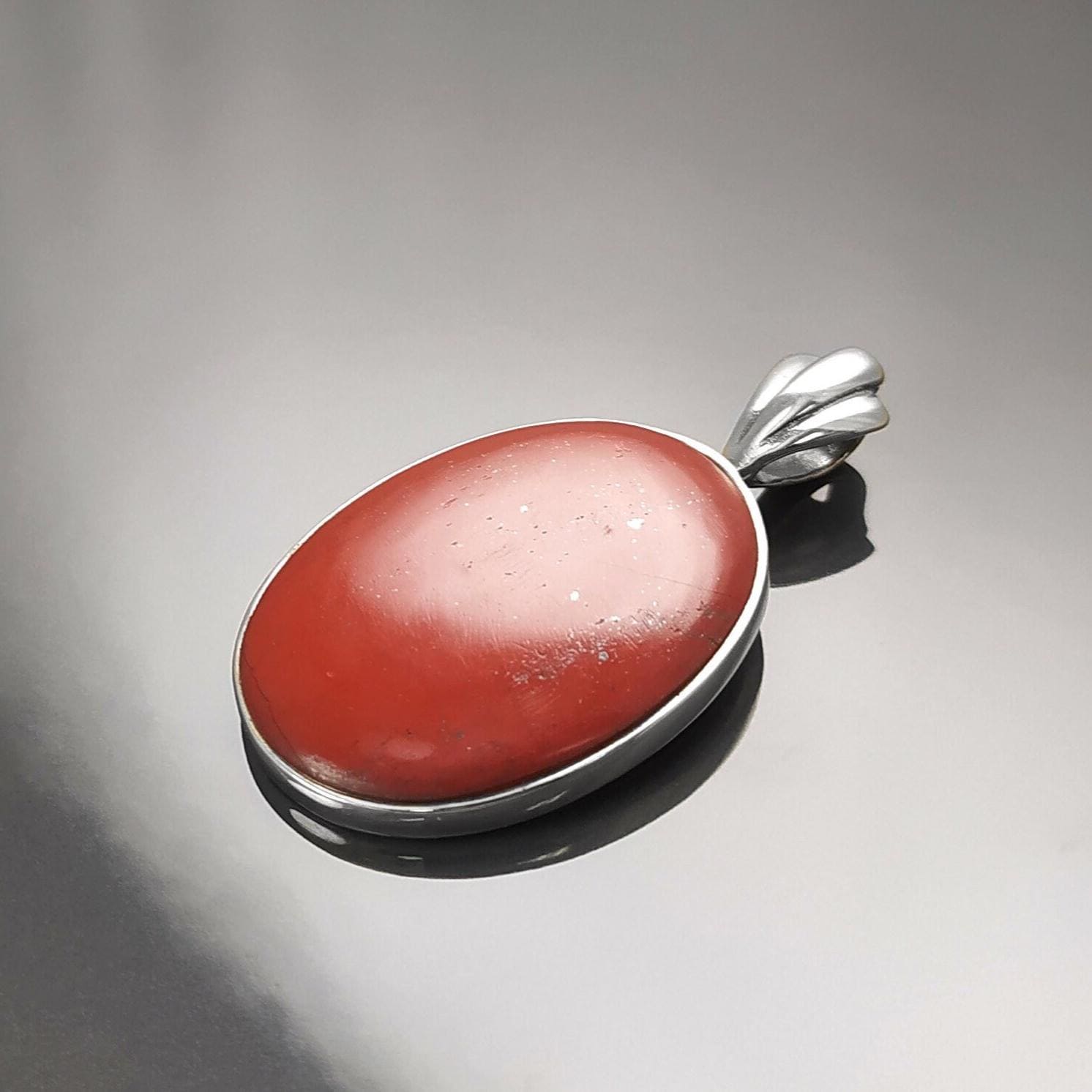 Red Oval Stone Pendant Sterling Silver 925, Genuine Red Jasper Gemstone, Vintage Stone Jewelry, Style Necklace, Birthstone