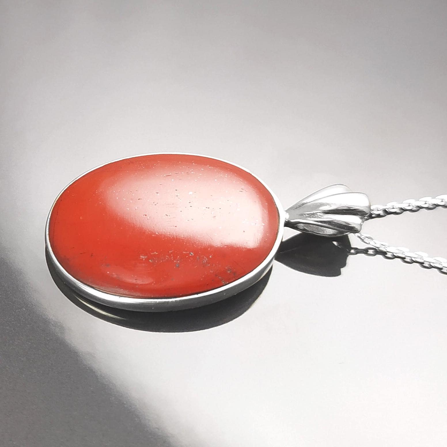 Red Oval Stone Pendant Sterling Silver 925, Genuine Red Jasper Gemstone, Vintage Stone Jewelry, Style Necklace, Birthstone