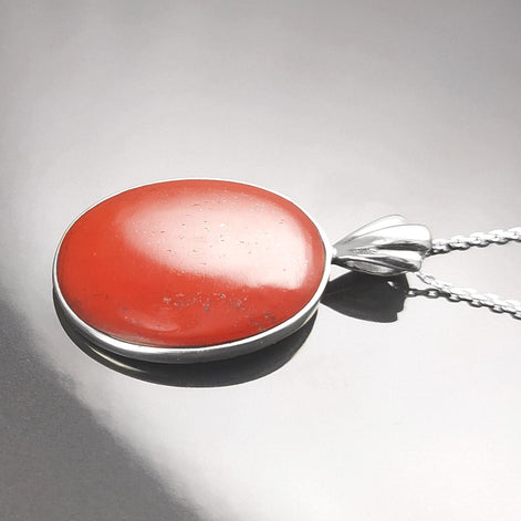 Red Oval Stone Pendant Sterling Silver 925, Genuine Red Jasper Gemstone, Vintage Stone Jewelry, Style Necklace, Birthstone