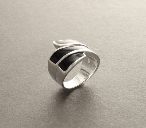 Infinity Ring 925 Silver Wide Black Onyx Wave Cuff Band Women's Jewelry