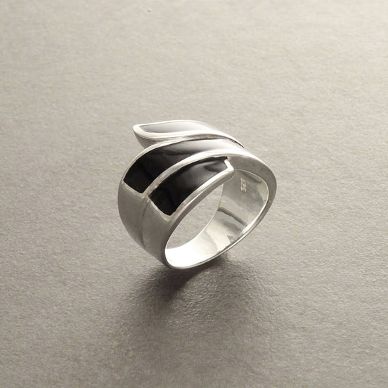 Infinity Ring 925 Silver Wide Black Onyx Wave Cuff Band Women's Jewelry