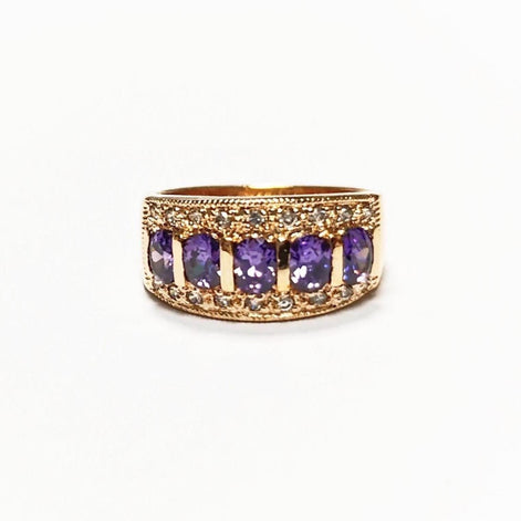 Amethyst Gold Band Ring, Elegant Purple February Birthstone, Luxurious Jewelry, Statement Gift