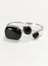 925 Sterling Silver Black Onyx Geometric Ring, Modern Gemstone Band Handmade, 3 Black Onyx Stones on a Ring
