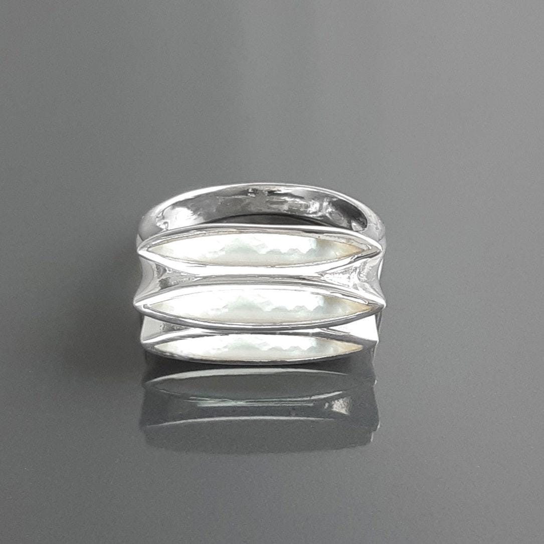 925 Sterling Silver Ring, White Mother-of-Pearl, Modern Shell Jewelry