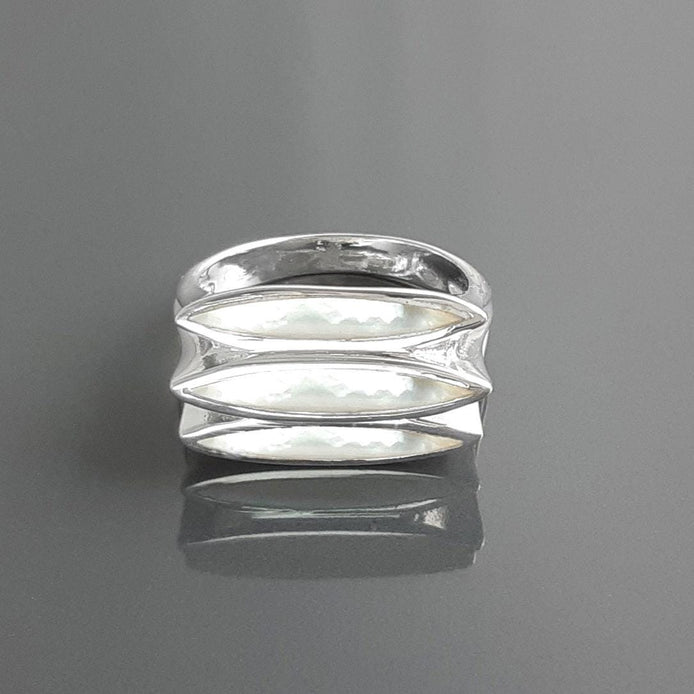 925 Sterling Silver Ring, White Mother-of-Pearl, Modern Shell Jewelry