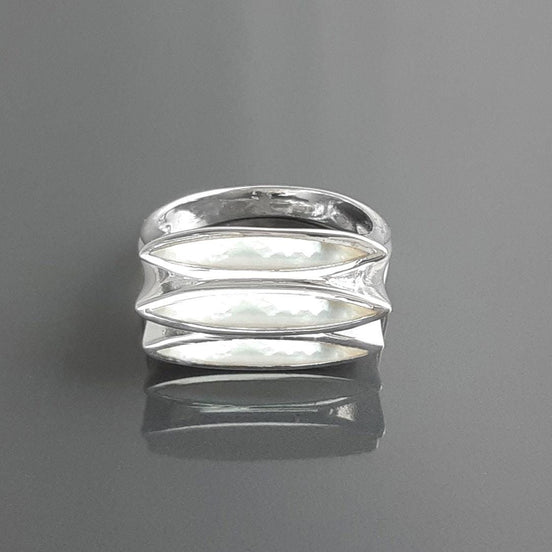 925 Sterling Silver Ring, White Mother-of-Pearl, Modern Shell Jewelry