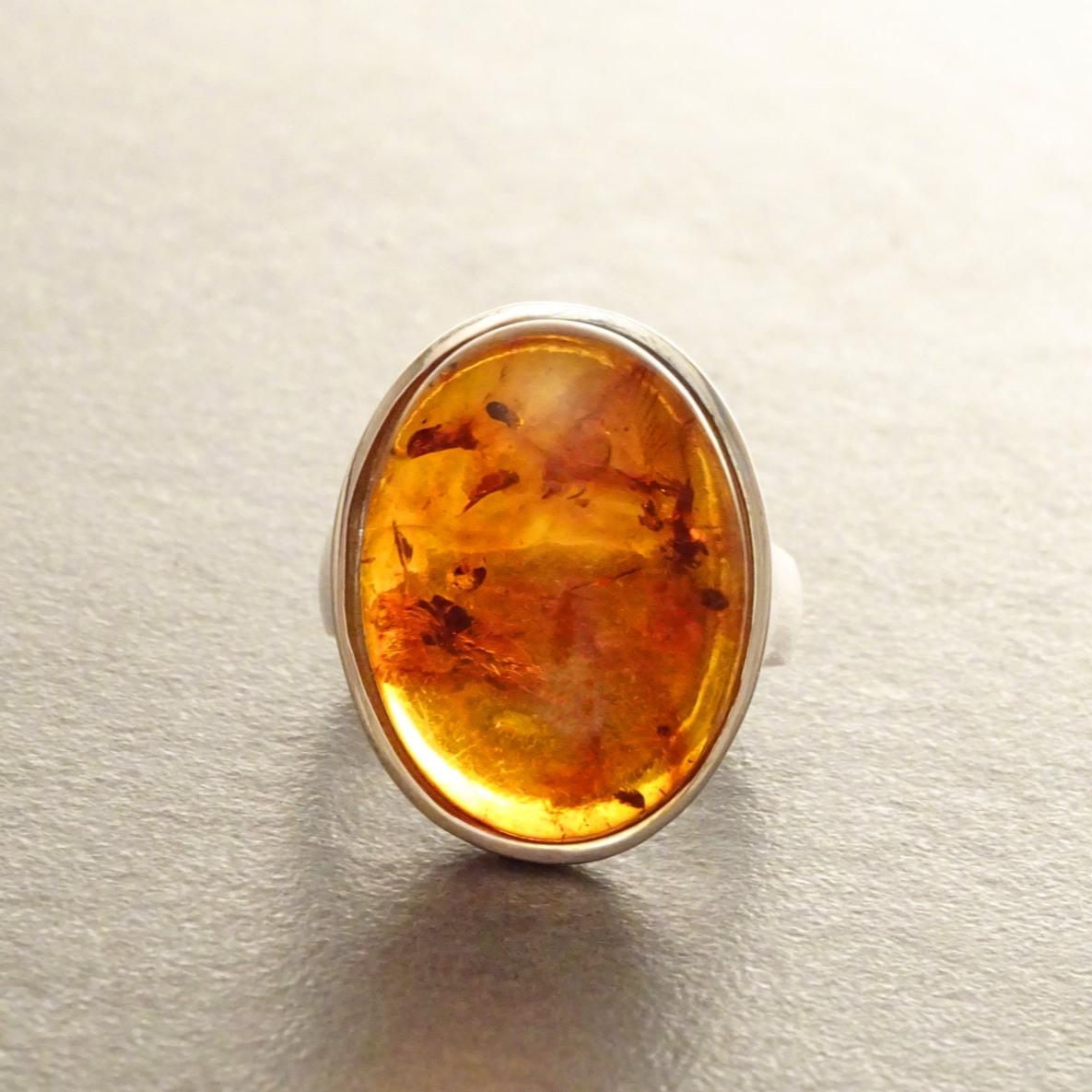 Amber ring 925 sterling silver, genuine cognac color amber with inclusions jewelry, oval stone ring, modern minimalist designer ring