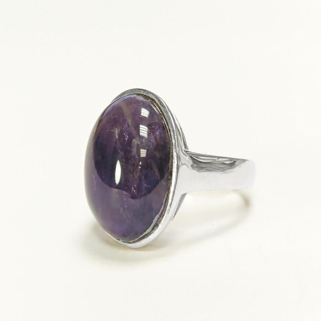 Oval Amethyst Sterling Silver Ring, Modern Minimalist Gemstone Jewelry
