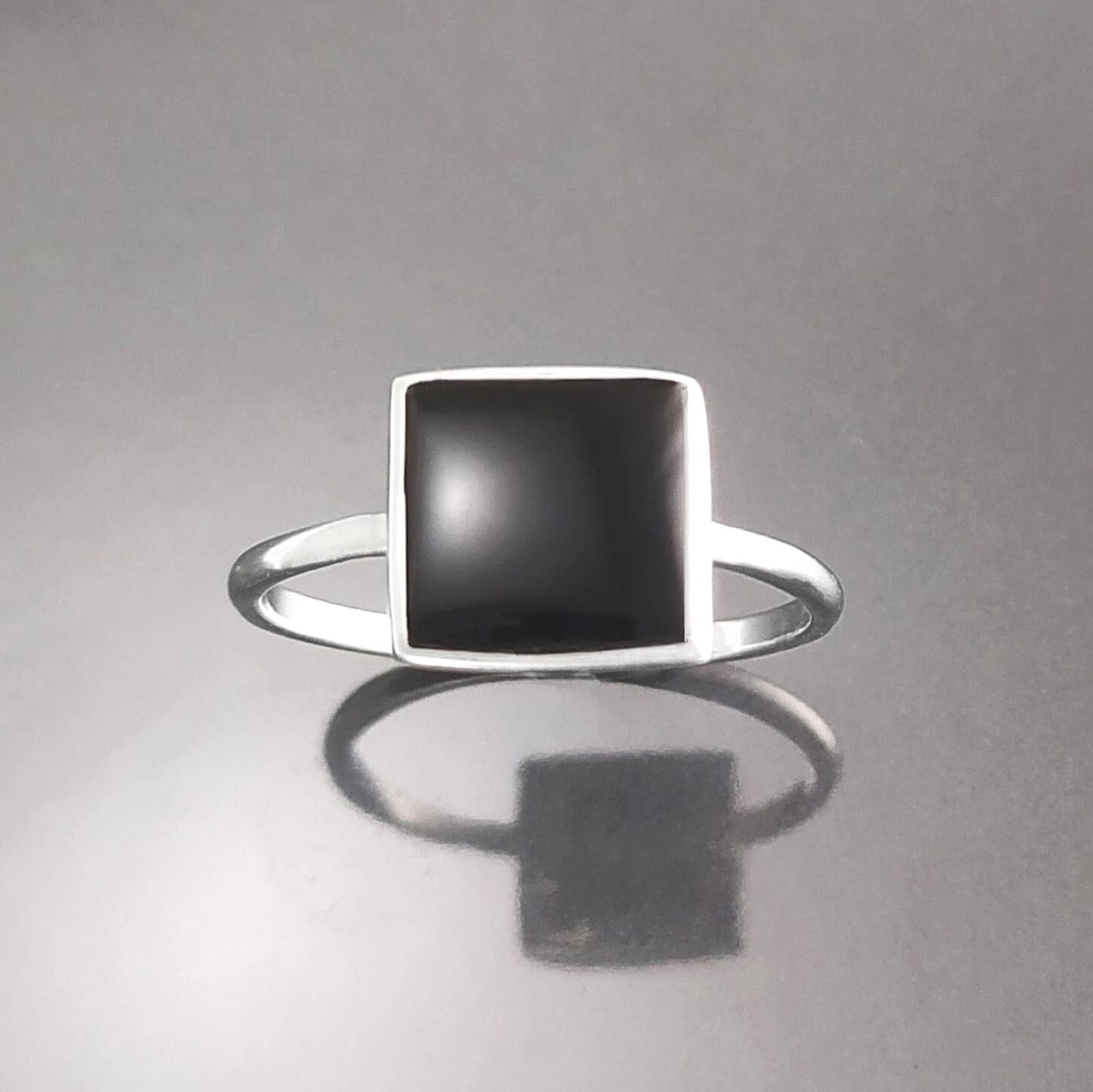 Black Onyx Ring, Stacking Ring 925 Sterling Ring - Square Ring - Minimalist Ring - Affordable Ring - Black Stone Ring - Dainty Silver Ring.