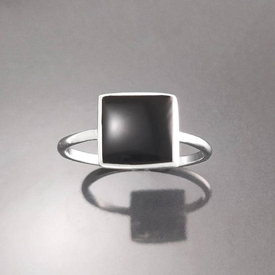 Black Onyx Ring, Stacking Ring 925 Sterling Ring - Square Ring - Minimalist Ring - Affordable Ring - Black Stone Ring - Dainty Silver Ring.