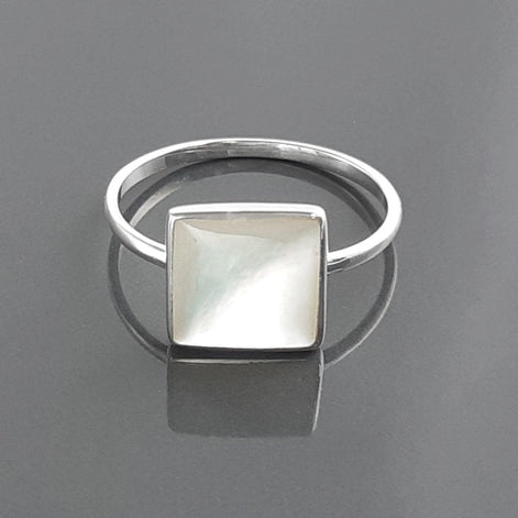 Stacking Ring Sterling 925 Square Mother of Pearl - Small Pearl Ring - Affordable Dainty Ring - MOP Ring - Unique White Stone Jewelry