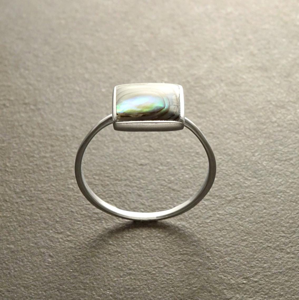 PAUA SHELL Ring Sterling Silver 925, Genuine in a Minimalist Square Design, Natural Blue Green Reflections Colors, Each Peace is Unique