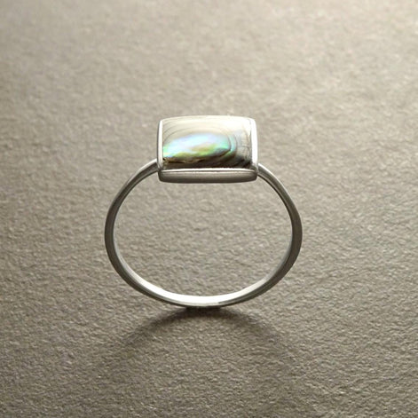 PAUA SHELL Ring Sterling Silver 925, Genuine in a Minimalist Square Design, Natural Blue Green Reflections Colors, Each Peace is Unique