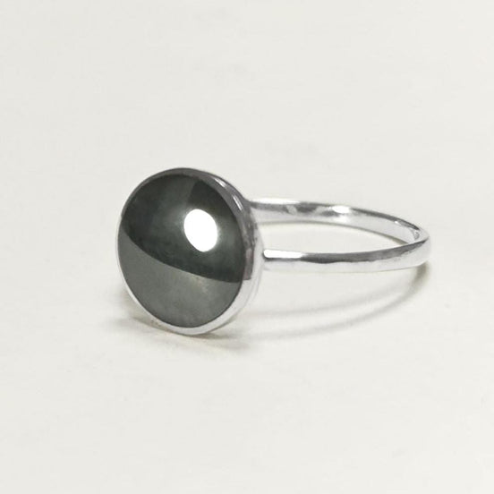 Hematite Sterling Ring 925- Gray Stone Ring - Small Geometric Round Ring - Dainty Ring - Minimalist Stacking Ring Unique