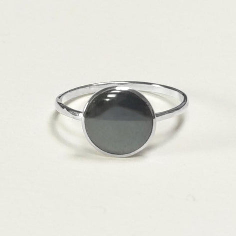 Hematite Sterling Ring 925- Gray Stone Ring - Small Geometric Round Ring - Dainty Ring - Minimalist Stacking Ring Unique