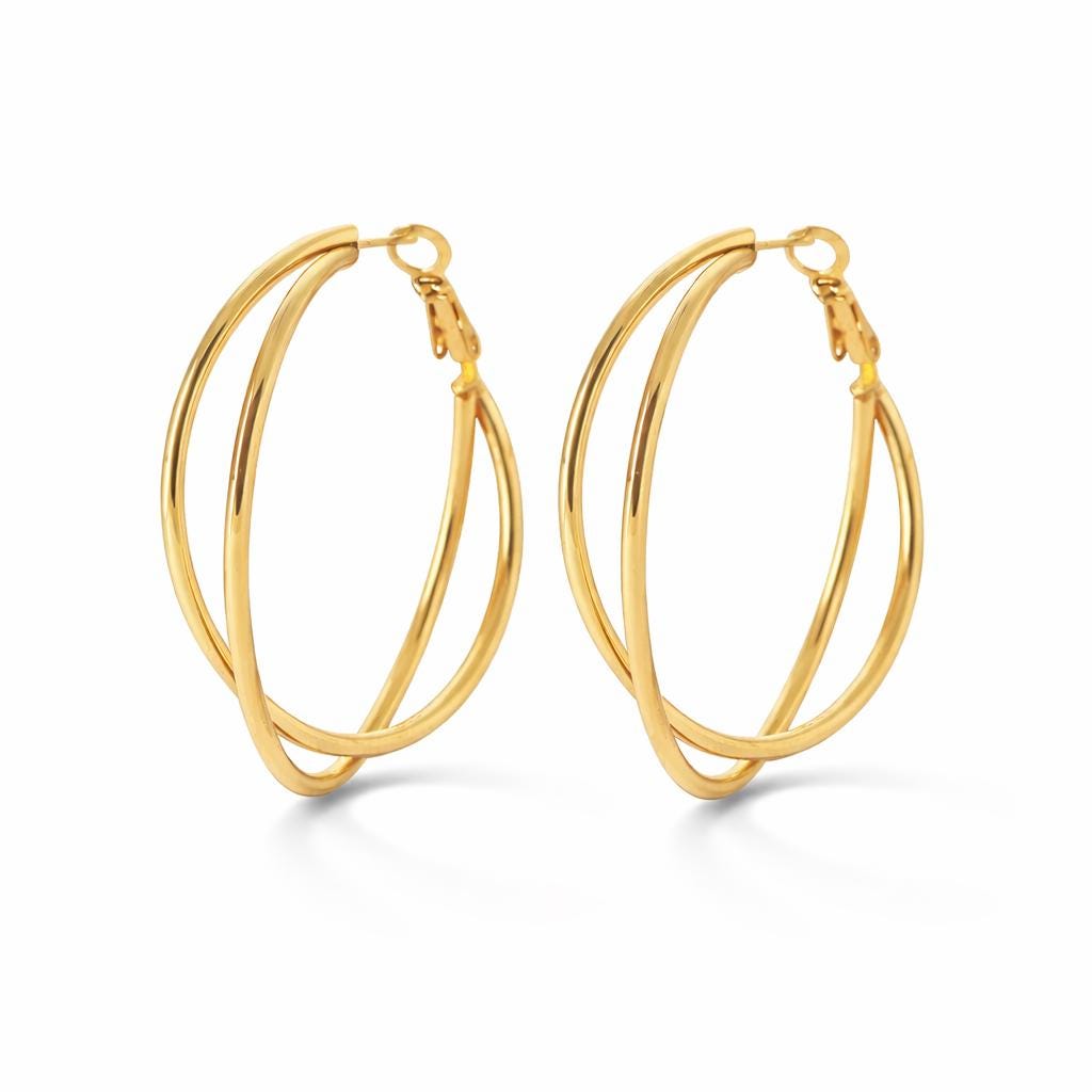 Crossing Hoop Earrings in 18K Gold Plated. Minimalist Double Hoops. Modern Woman Jewelry Gift