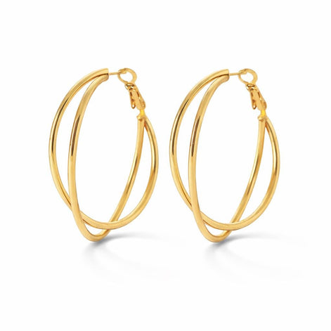 Crossing Hoop Earrings in 18K Gold Plated. Minimalist Double Hoops. Modern Woman Jewelry Gift